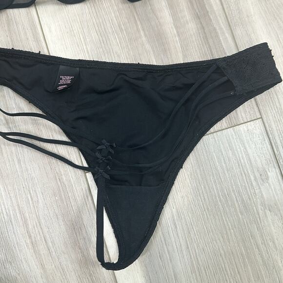 Victoria’s Secret black lace sheer mesh slip lingerie slip plus panty - Picture 4 of 7